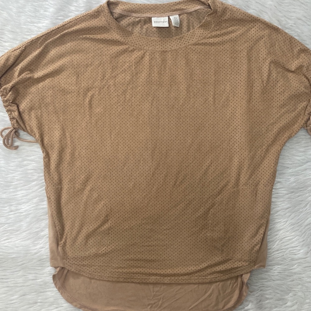 ZENERGY CHICOS Tan short sleeve Faux suede Top
